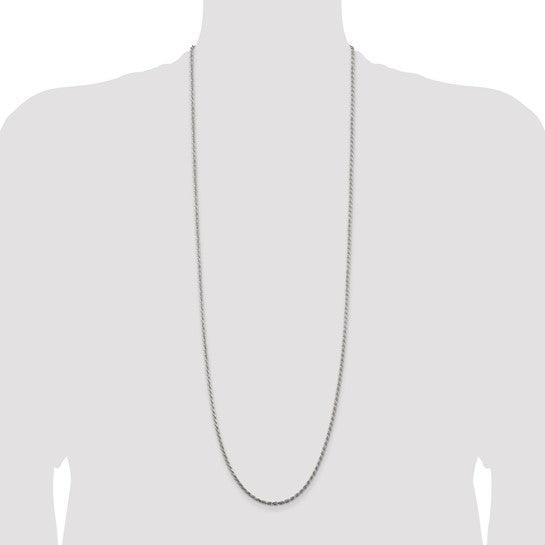 Sterling Silver Rhodium Plated 2.25mm Diamond-cut Rope Chain