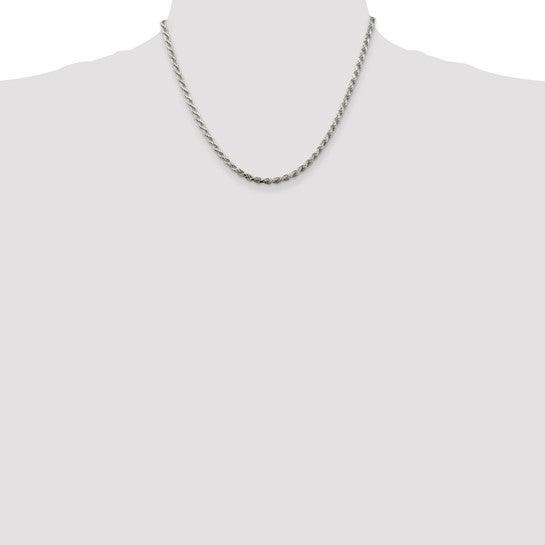 Sterling Silver Rhodium-plated 3mm Diamond-cut Rope Chain