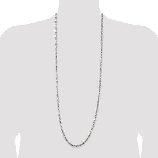 Sterling Silver Rhodium-plated 3mm Diamond-cut Rope Chain
