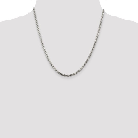 Sterling Silver Rhodium-plated 3mm Diamond-cut Rope Chain