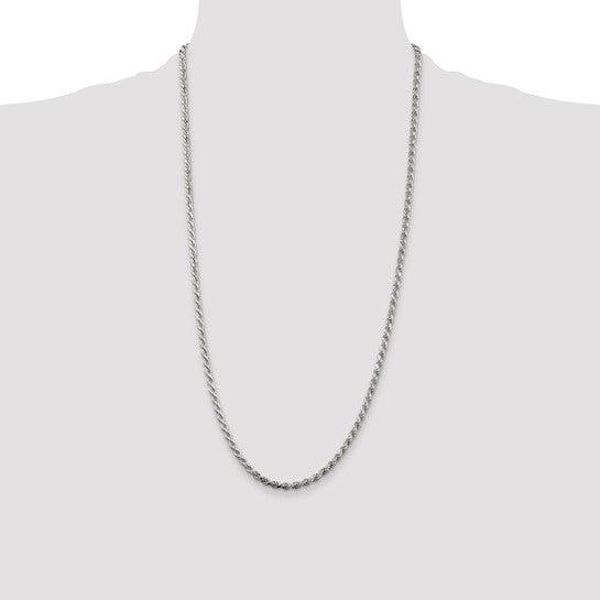 Sterling Silver Rhodium-plated 3mm Diamond-cut Rope Chain