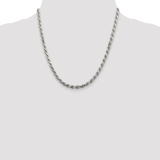 Sterling Silver 4.75mm Diamond-cut Rope Chain