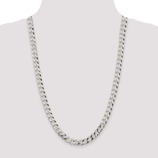 Sterling Silver 8.5mm Beveled Curb Chain