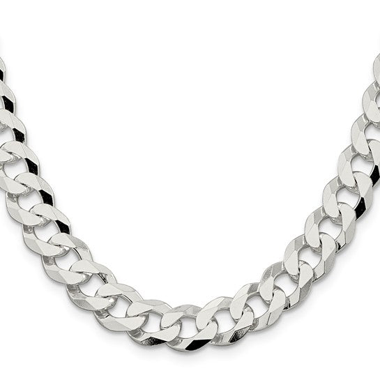 Sterling Silver 10.6mm Polished Flat Curb Chain
