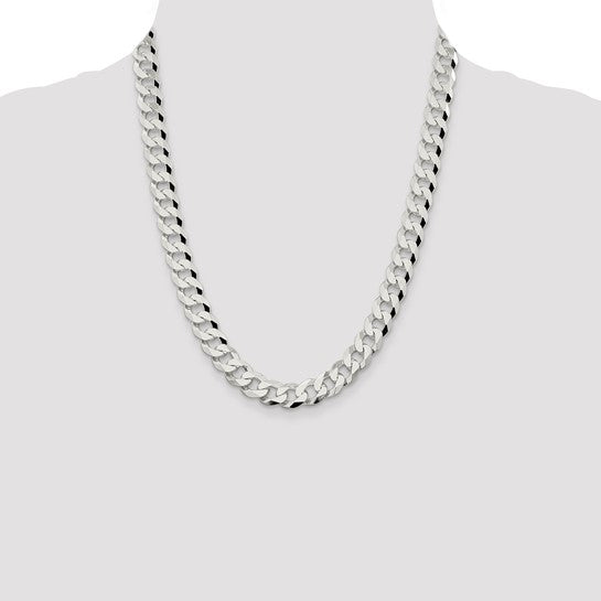 Sterling Silver 10.6mm Polished Flat Curb Chain