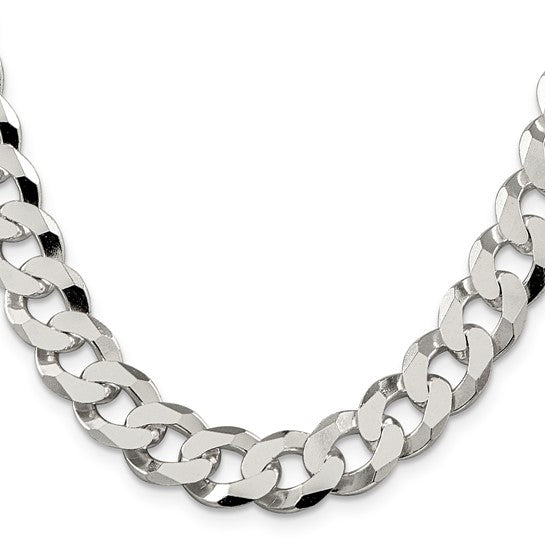 Sterling Silver 12.30mm Beveled Curb Chain