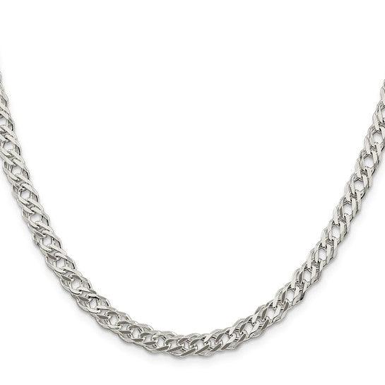 Sterling Silver 5.25mm Double 6 Side Diamond Cut Flat Link Chain