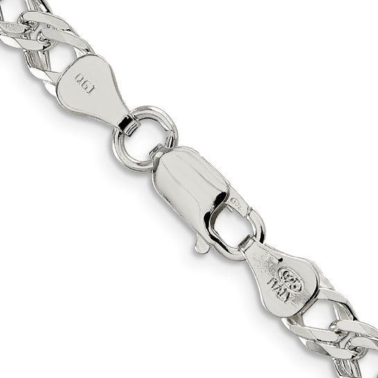 Sterling Silver 5.25mm Double 6 Side Diamond Cut Flat Link Chain