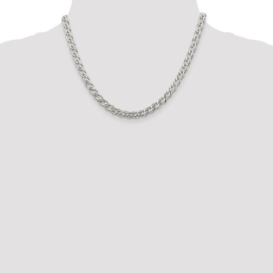 Sterling Silver 5.25mm Double 6 Side Diamond Cut Flat Link Chain