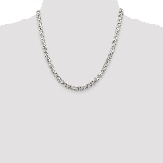 Sterling Silver 5.25mm Double 6 Side Diamond Cut Flat Link Chain