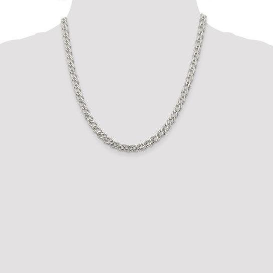 Sterling Silver 5.25mm Double 6 Side Diamond Cut Flat Link Chain