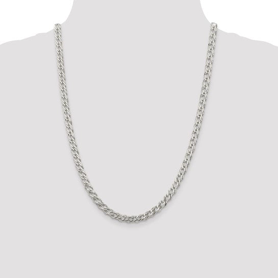 Sterling Silver 5.25mm Double 6 Side Diamond Cut Flat Link Chain