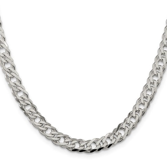 Sterling Silver 6.25mm Double 6 Side Diamond Cut Flat Link Chain