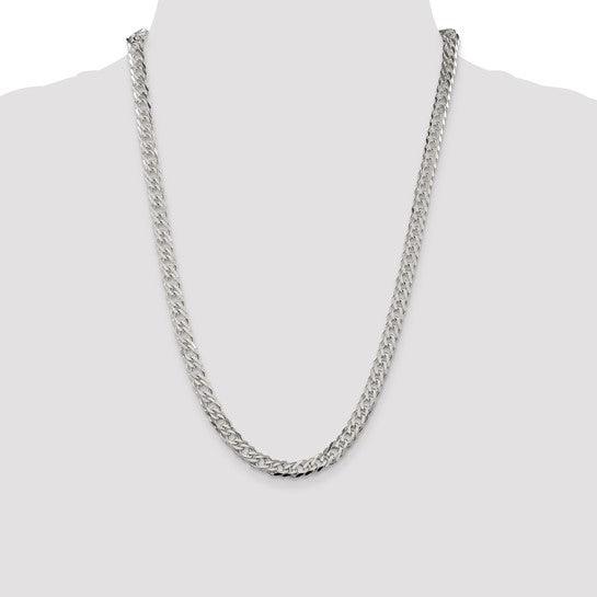 Sterling Silver 6.25mm Double 6 Side Diamond Cut Flat Link Chain