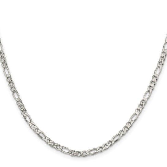 Sterling Silver 4mm Pave Flat Figaro Chain