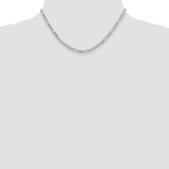Sterling Silver 4mm Pave Flat Figaro Chain