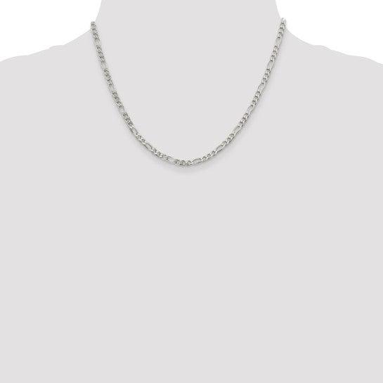 Sterling Silver 4mm Pave Flat Figaro Chain