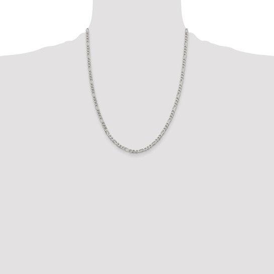 Sterling Silver 4mm Pave Flat Figaro Chain