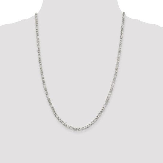 Sterling Silver 4mm Pave Flat Figaro Chain