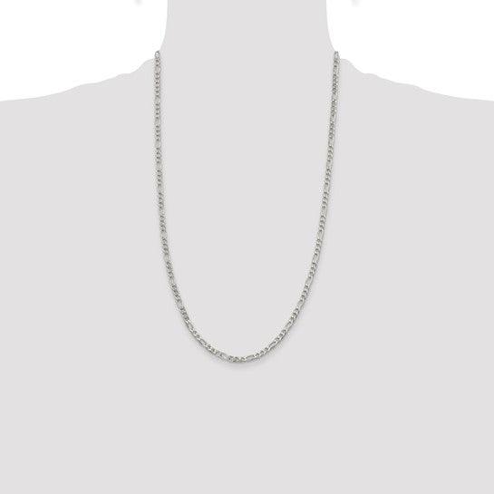 Sterling Silver 4mm Pave Flat Figaro Chain