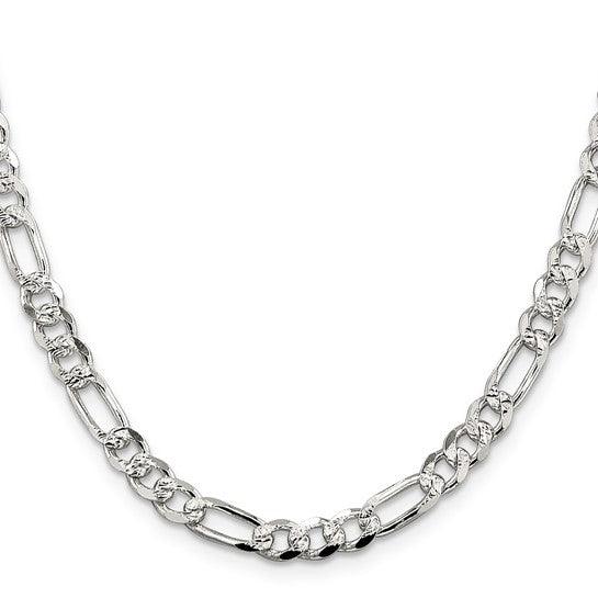 Sterling Silver 5.5mm Pave Flat Figaro Chain