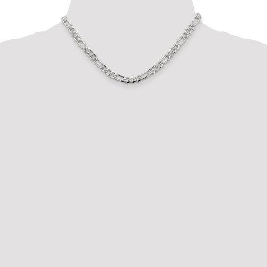 Sterling Silver 5.5mm Pave Flat Figaro Chain