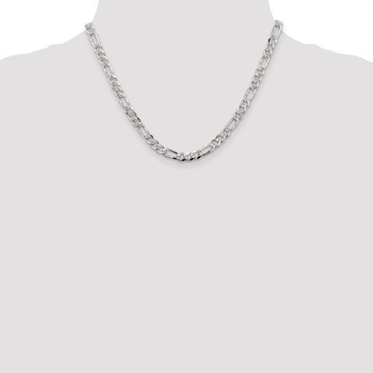 Sterling Silver 5.5mm Pave Flat Figaro Chain