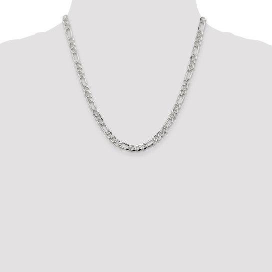 Sterling Silver 5.5mm Pave Flat Figaro Chain