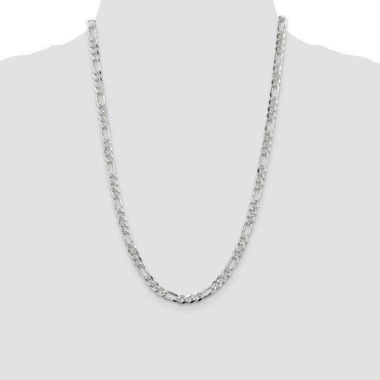 Sterling Silver 5.5mm Pave Flat Figaro Chain