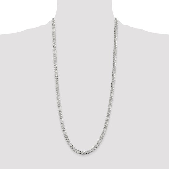 Sterling Silver 5.5mm Pave Flat Figaro Chain