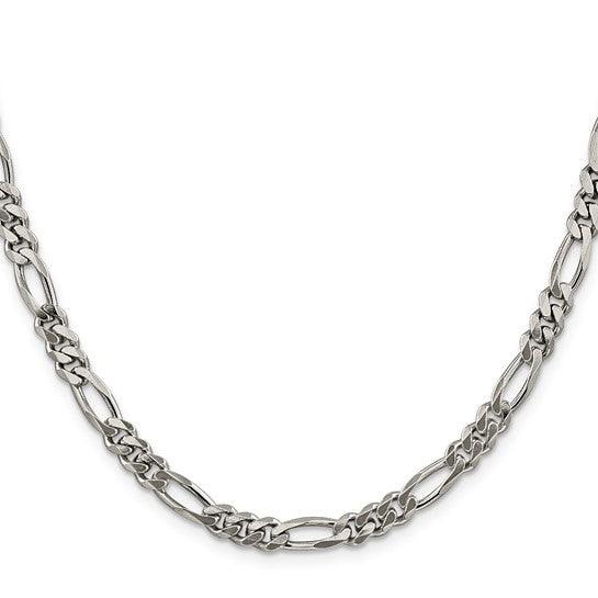 Sterling Silver Rhodium Plated 5.25mm Figaro Chain