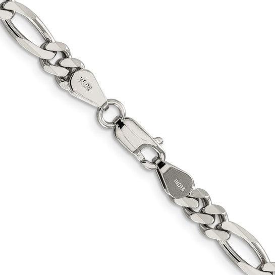 Sterling Silver Rhodium Plated 5.25mm Figaro Chain