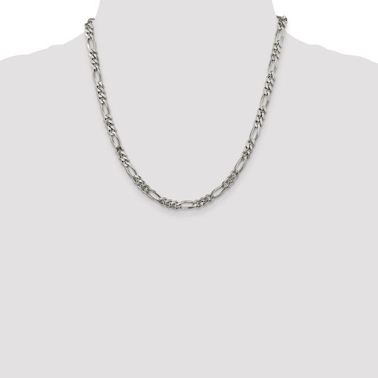 Sterling Silver Rhodium Plated 5.25mm Figaro Chain