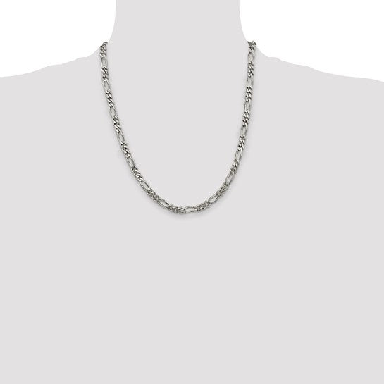 Sterling Silver Rhodium Plated 5.25mm Figaro Chain