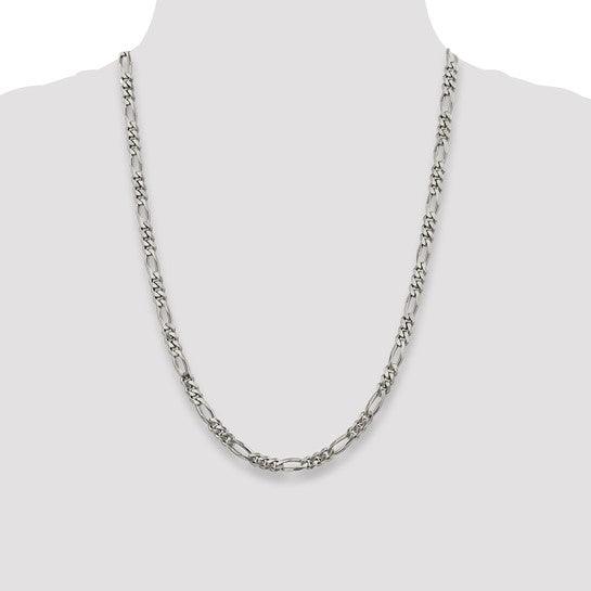 Sterling Silver Rhodium Plated 5.25mm Figaro Chain