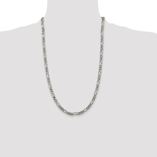 Sterling Silver Rhodium Plated 5.25mm Figaro Chain