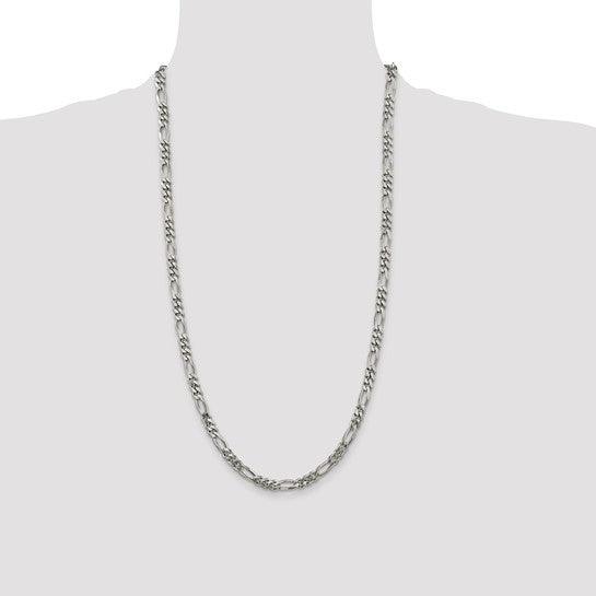 Sterling Silver Rhodium Plated 5.25mm Figaro Chain