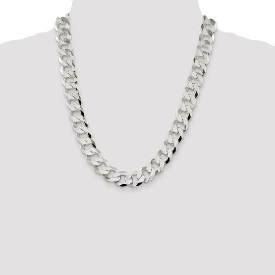 Sterling Silver 14mm Close Link Flat Curb Chain