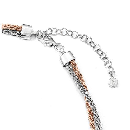 Sterling Silver Rose Gold-tone Rope with 2in ext. Necklace