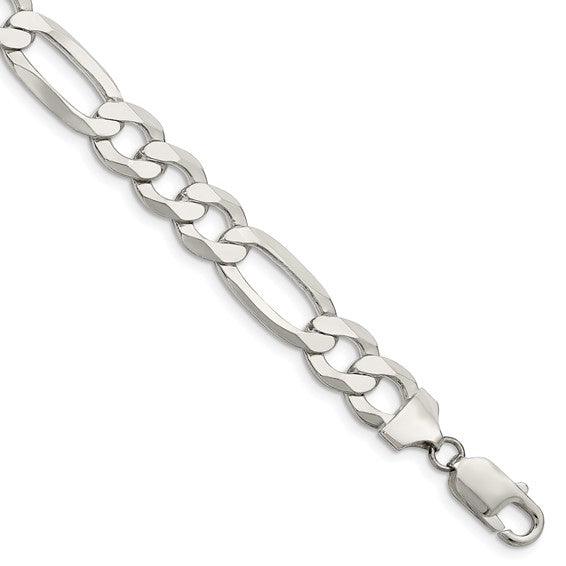 Sterling Silver 9.5mm Flat Figaro Bracelet