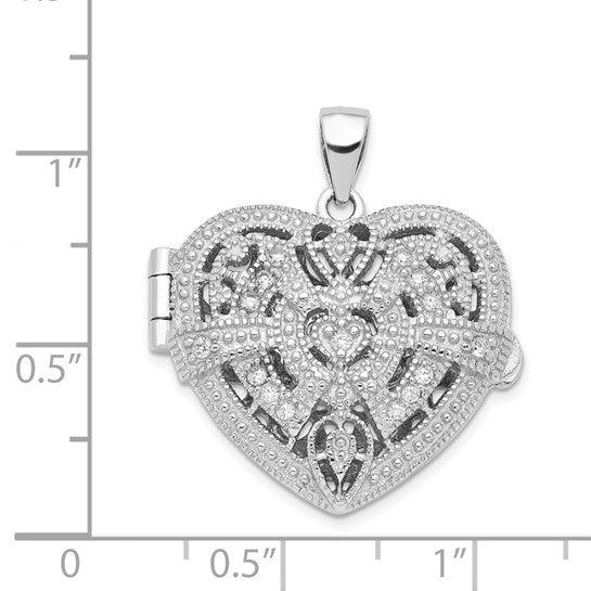 Sterling Silver CZ Design Heart Locket Pendant