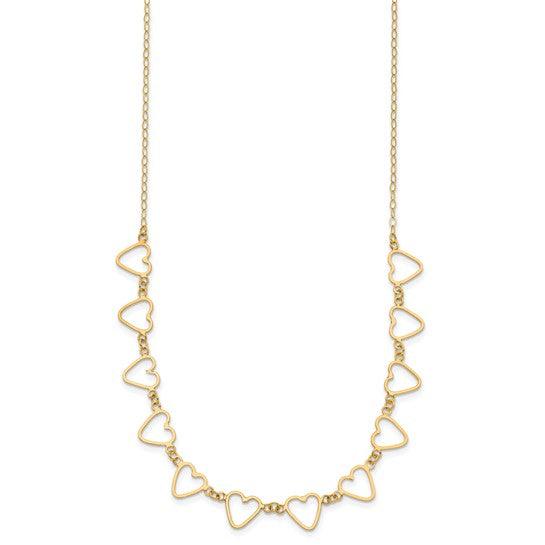 14K Oval Cable with Open Flat Hearts 16 inch with 2in ext Necklace
