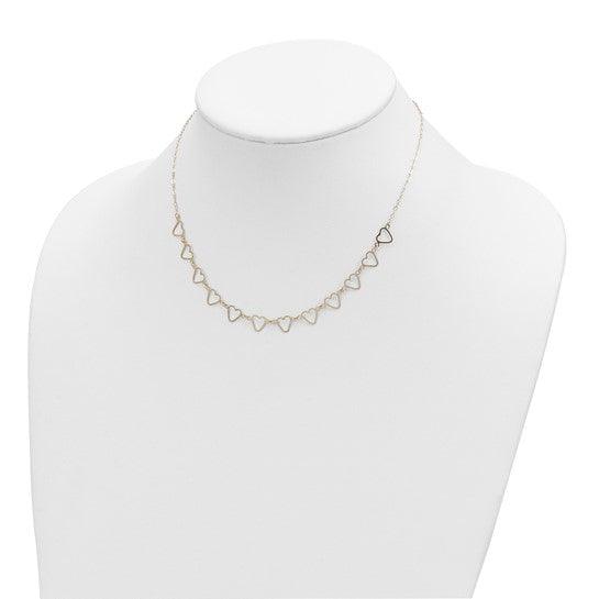 14K Oval Cable with Open Flat Hearts 16 inch with 2in ext Necklace