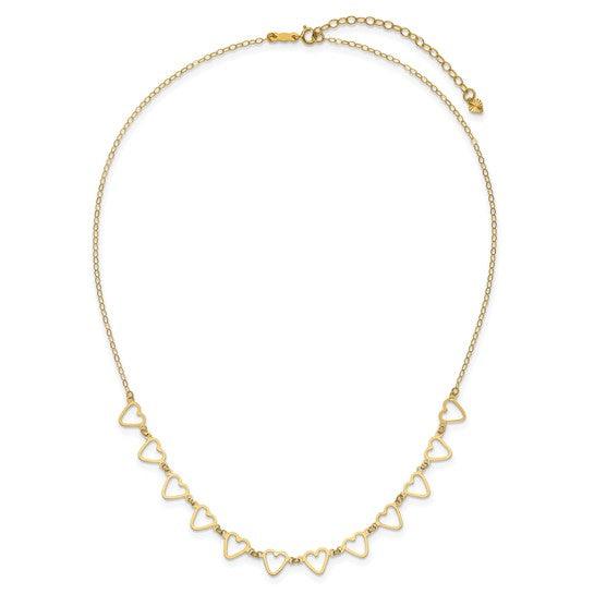 14K Oval Cable with Open Flat Hearts 16 inch with 2in ext Necklace