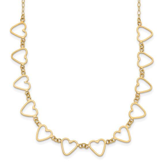 14K Oval Cable with Open Flat Hearts 16 inch with 2in ext Necklace