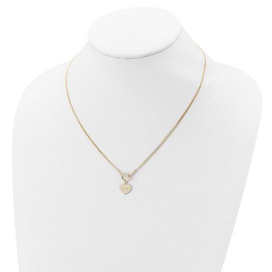 14k Polished 3-Strand Diamond Cut Heart Toggle Necklace