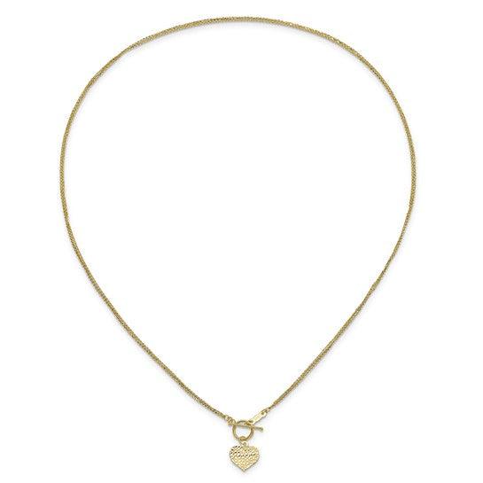 14k Polished 3-Strand Diamond Cut Heart Toggle Necklace