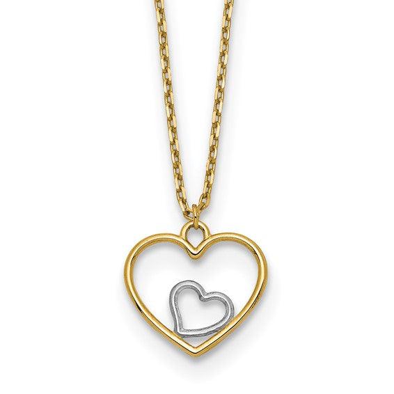 14k with Rhodium Heart in Heart Necklace