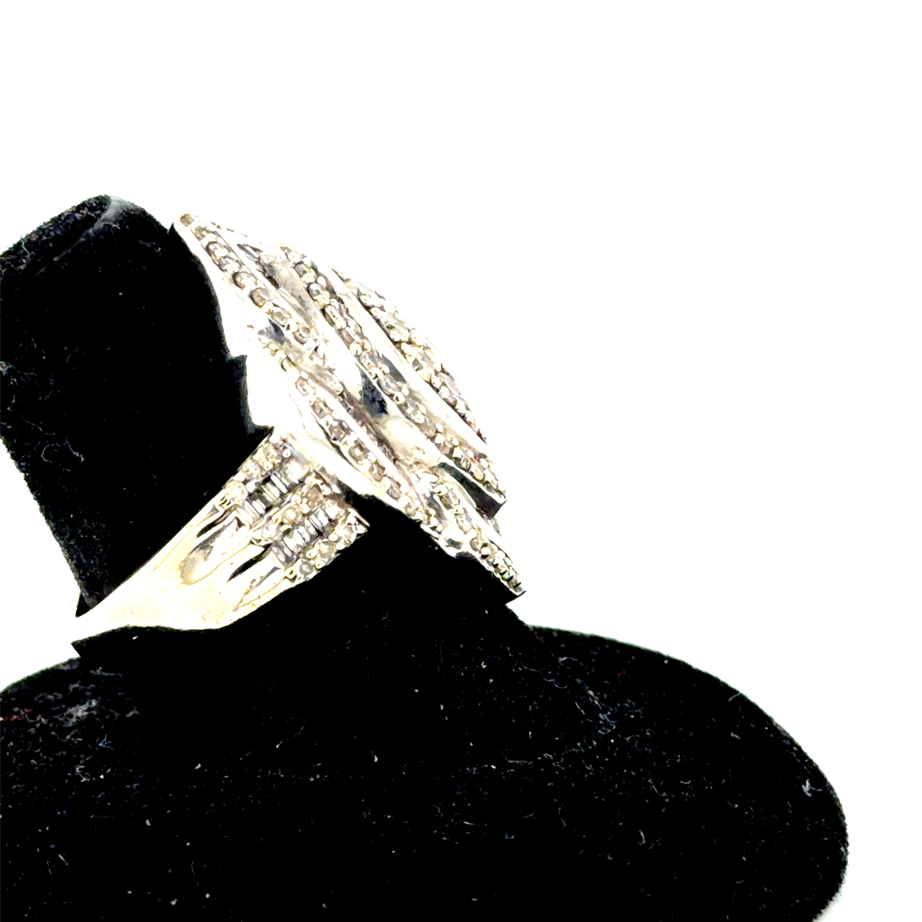 14k White Gold Multi-Row Diamond Ring with Baguette Accents