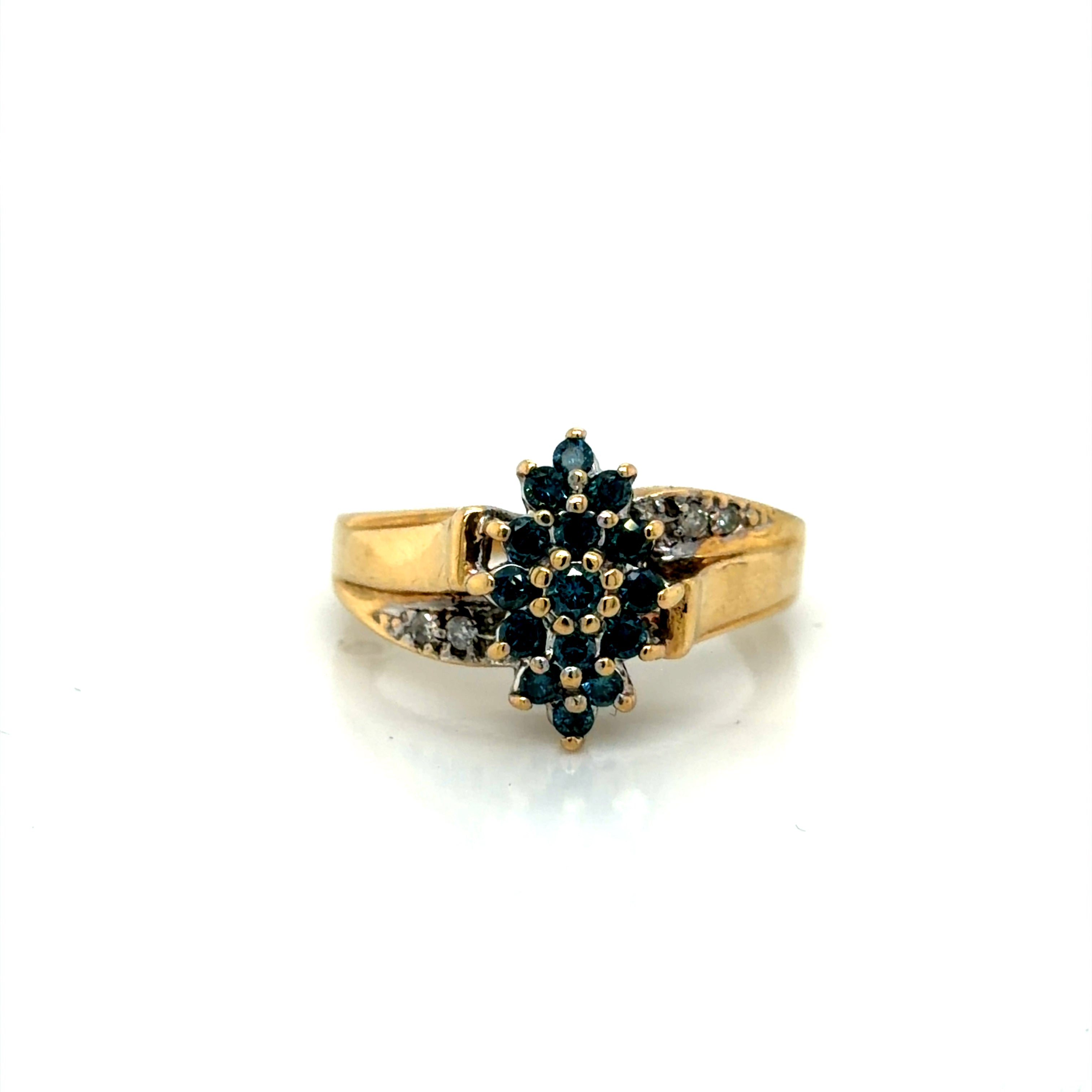 14k Gold Blue & White Diamond Cluster Ring 3.8g